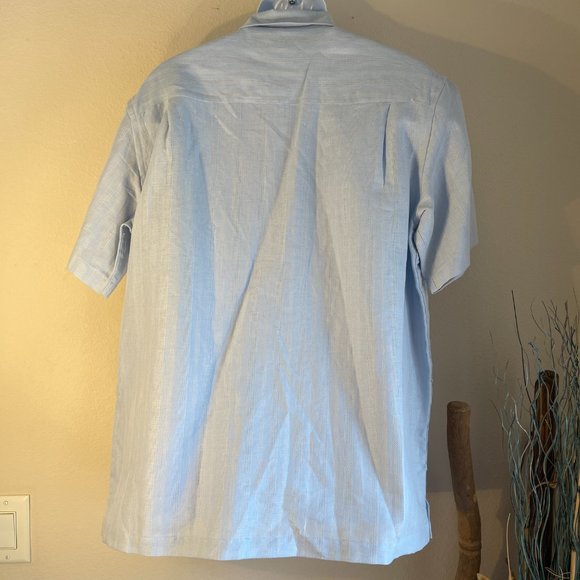 Perry Ellis Linen Cotton NEW short sleeve shirt button pockets blue notched M - Picture 3 of 7